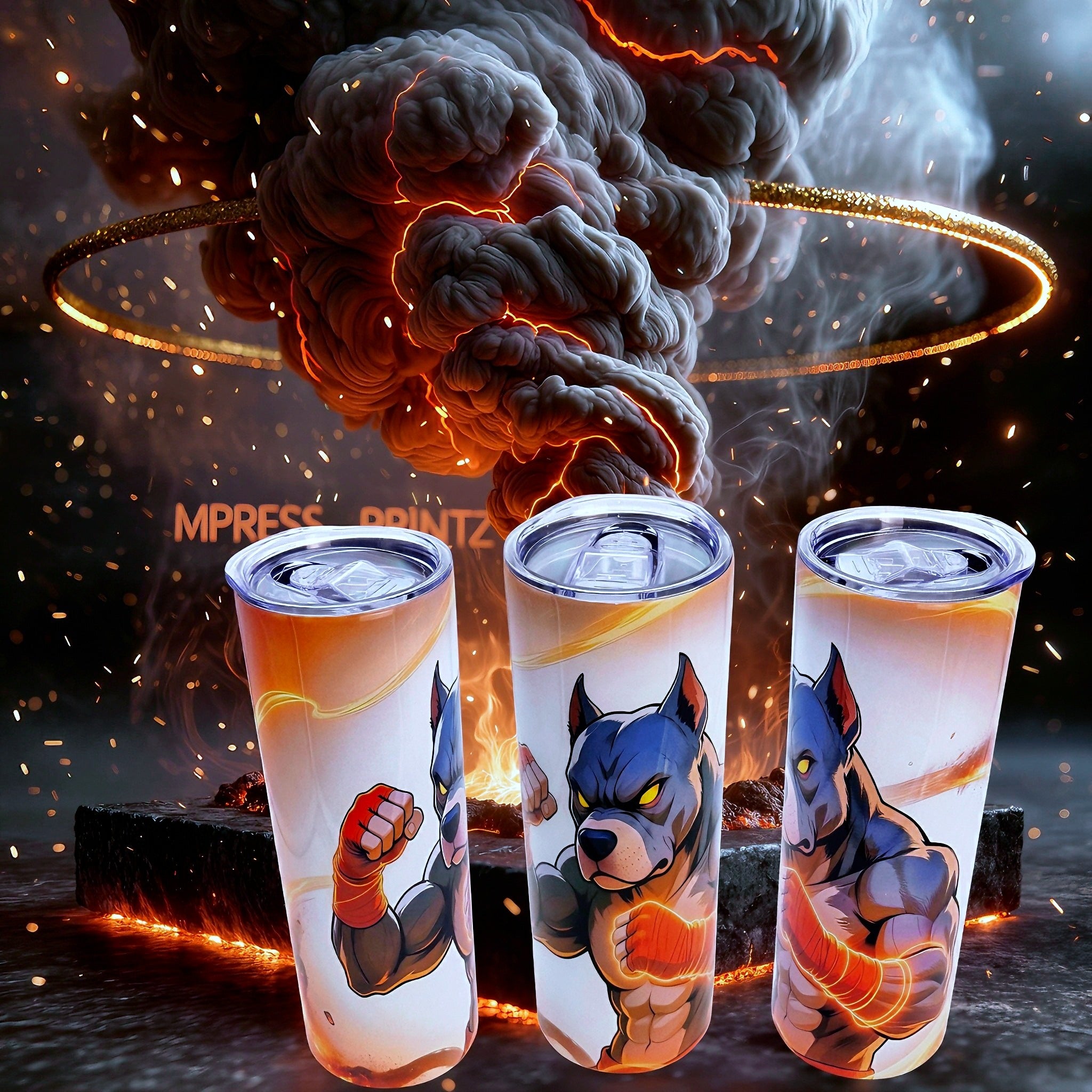 20oz Fiery dog energy tumbler