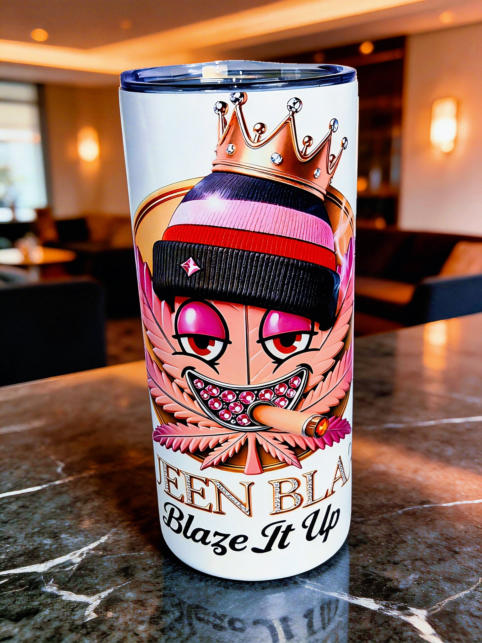 Blaze It Up “Rose Queen” Crown Edition – 20oz Straight Skinny Tumbler with Metal Straw