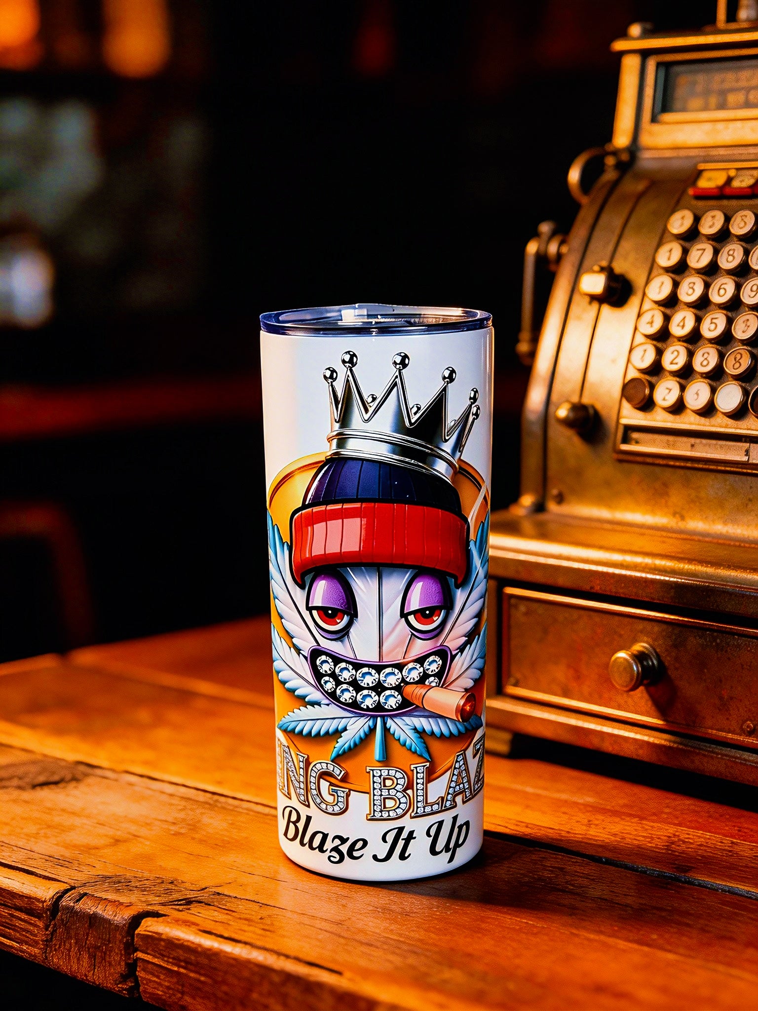 Blaze It Up “Ice King” Silver Crown Edition – 20oz Straight Skinny Tumbler with Metal Straw
