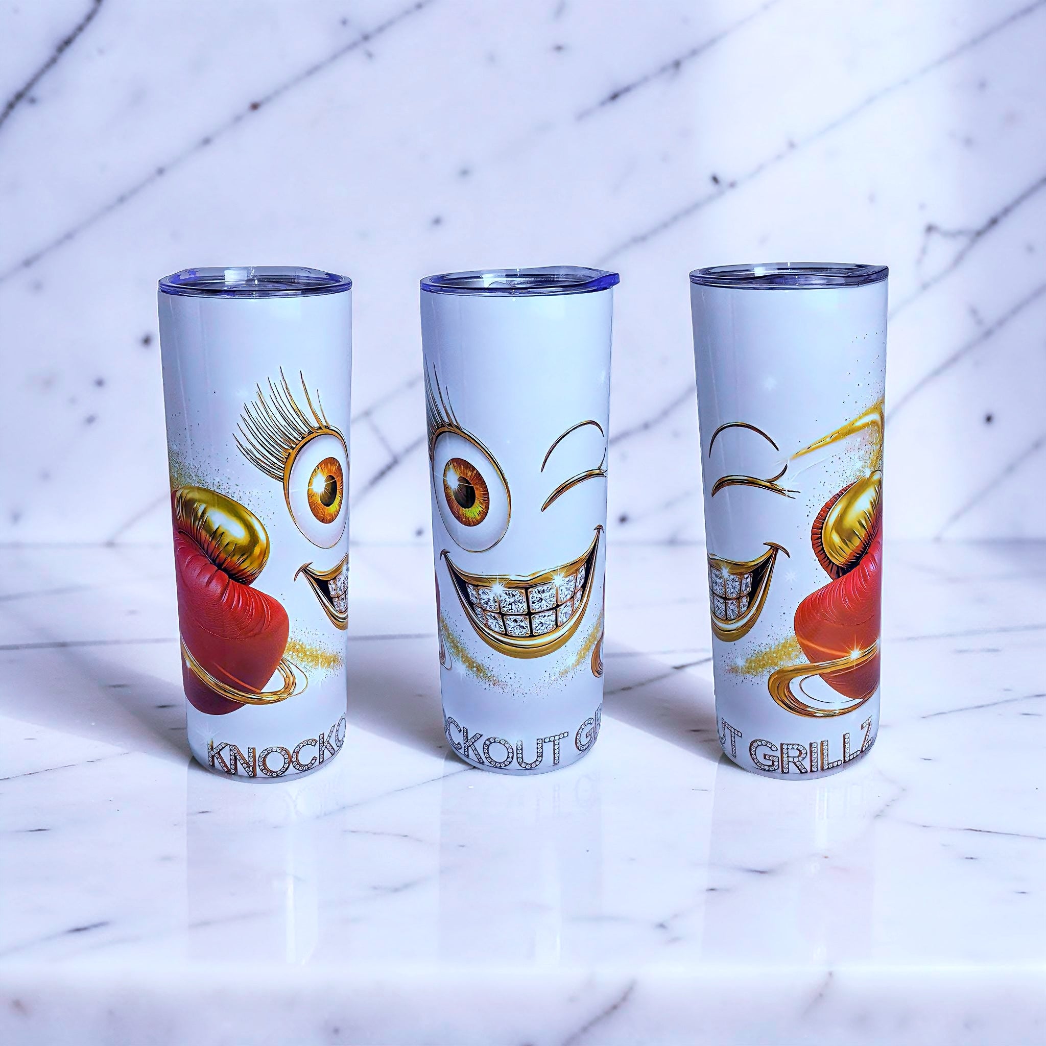Knockout Grillz – Gold Wink Glam Edition 20oz Skinny Tumbler