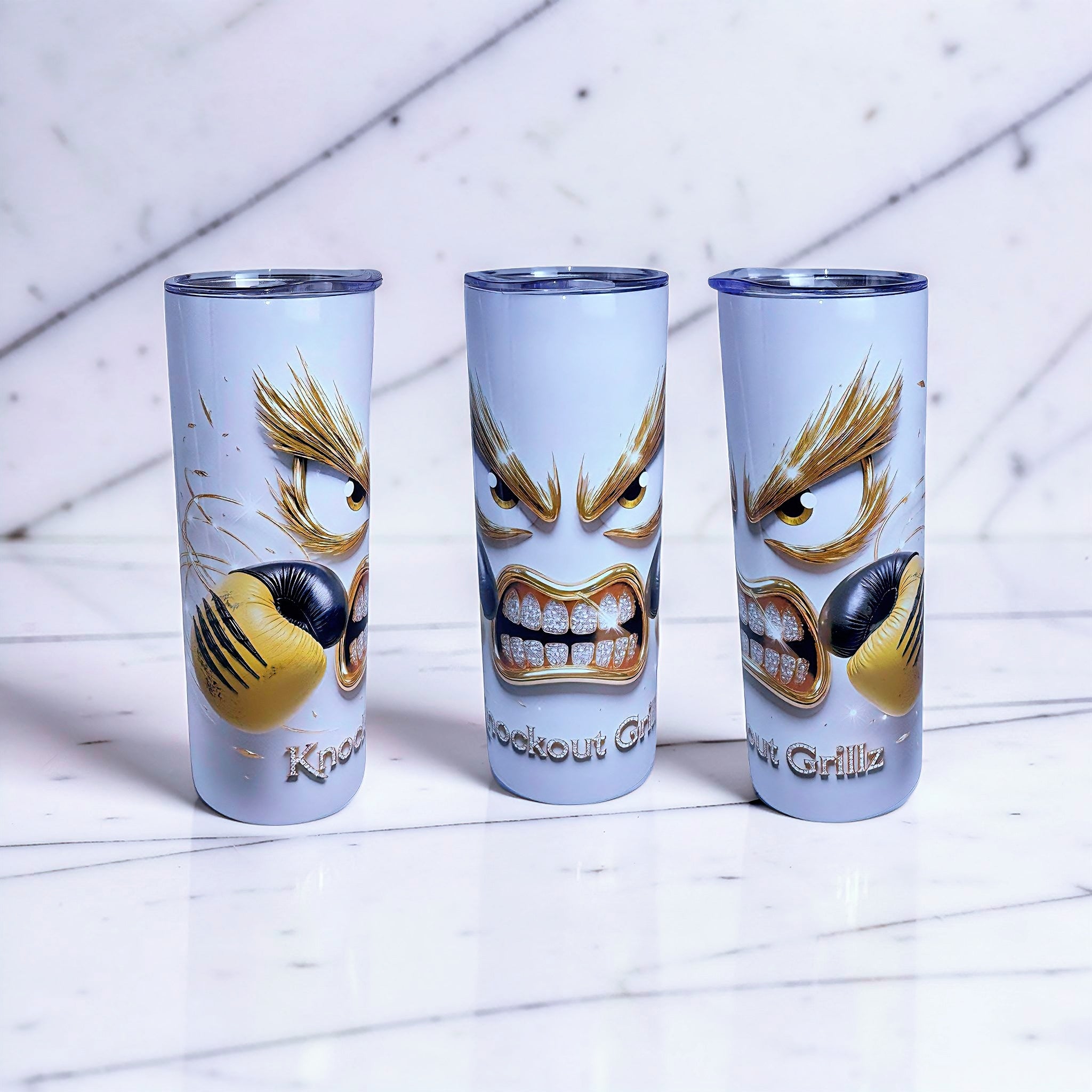Knockout Grillz – Black & Gold Champion Edition 20oz Skinny Tumbler | Luxury Boxing Series
