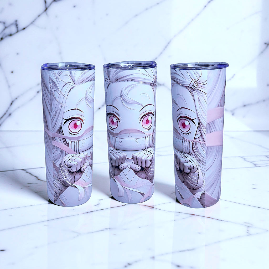 Pink Blossom Warrior – Anime Inspired 20oz Skinny Tumbler | Soft Hero Aesthetic |