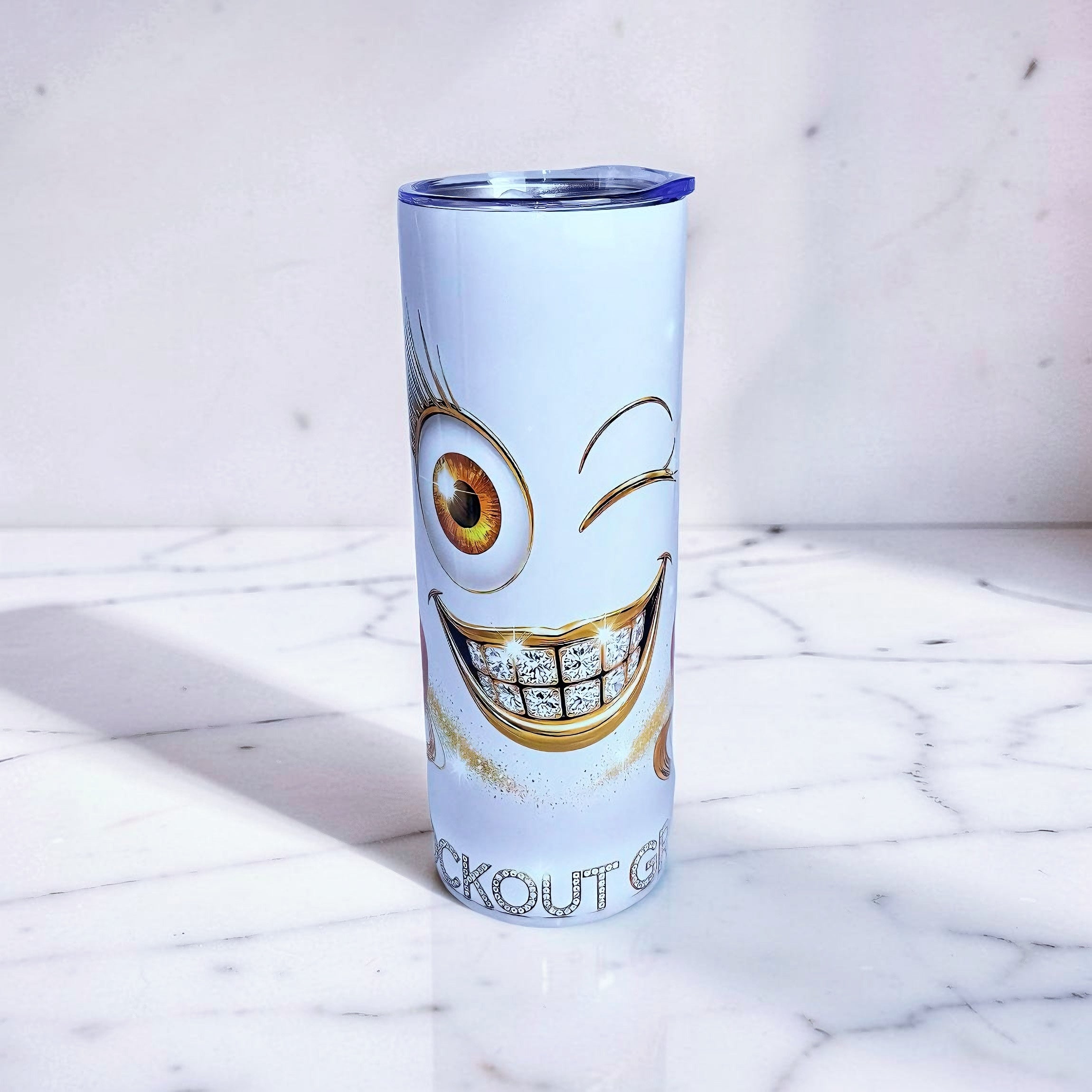 Knockout Grillz – Gold Wink Glam Edition 20oz Skinny Tumbler