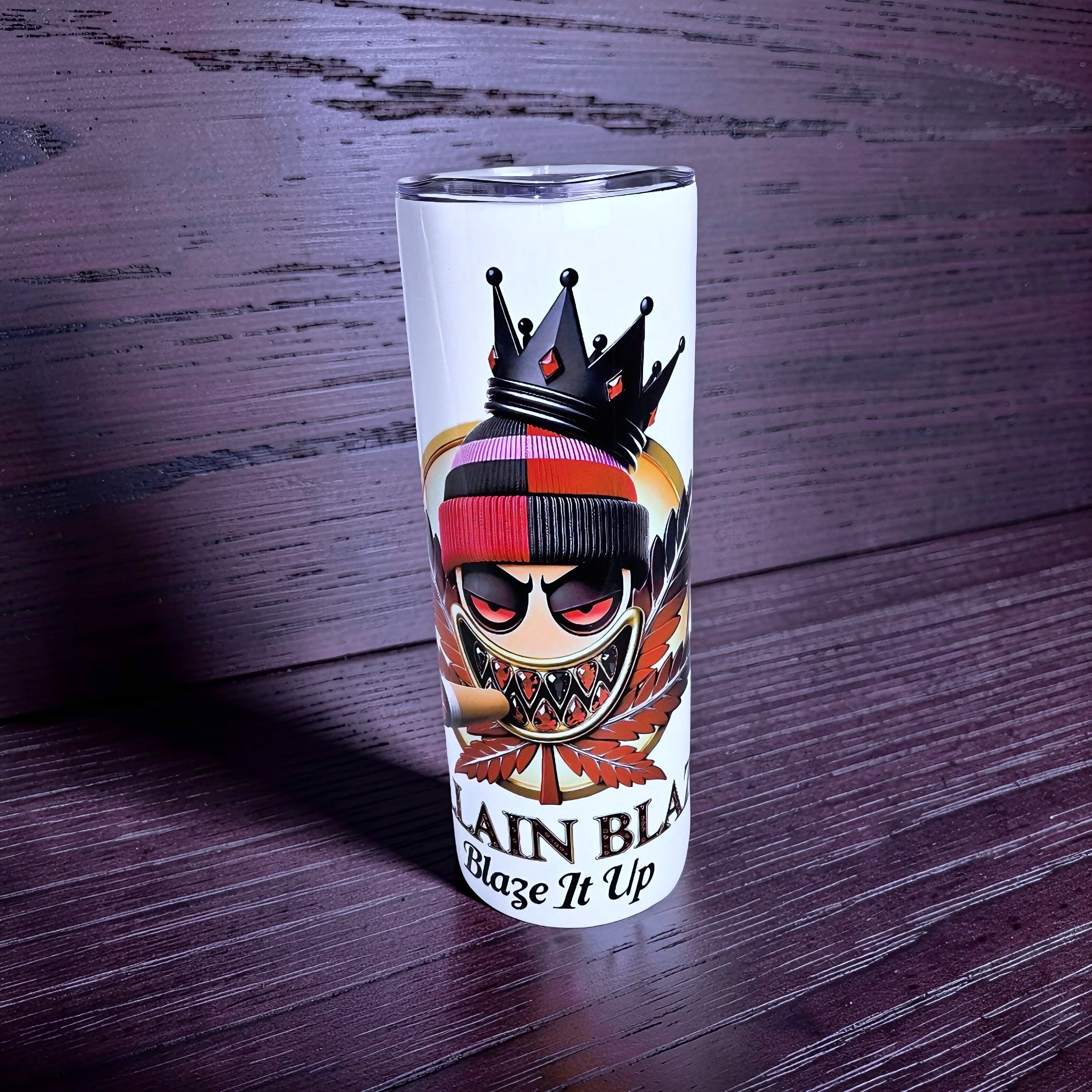Blaze It Up “Inferno King” Crown Edition – 20oz Straight Skinny Stainless Steel Tumbler + Metal Straw