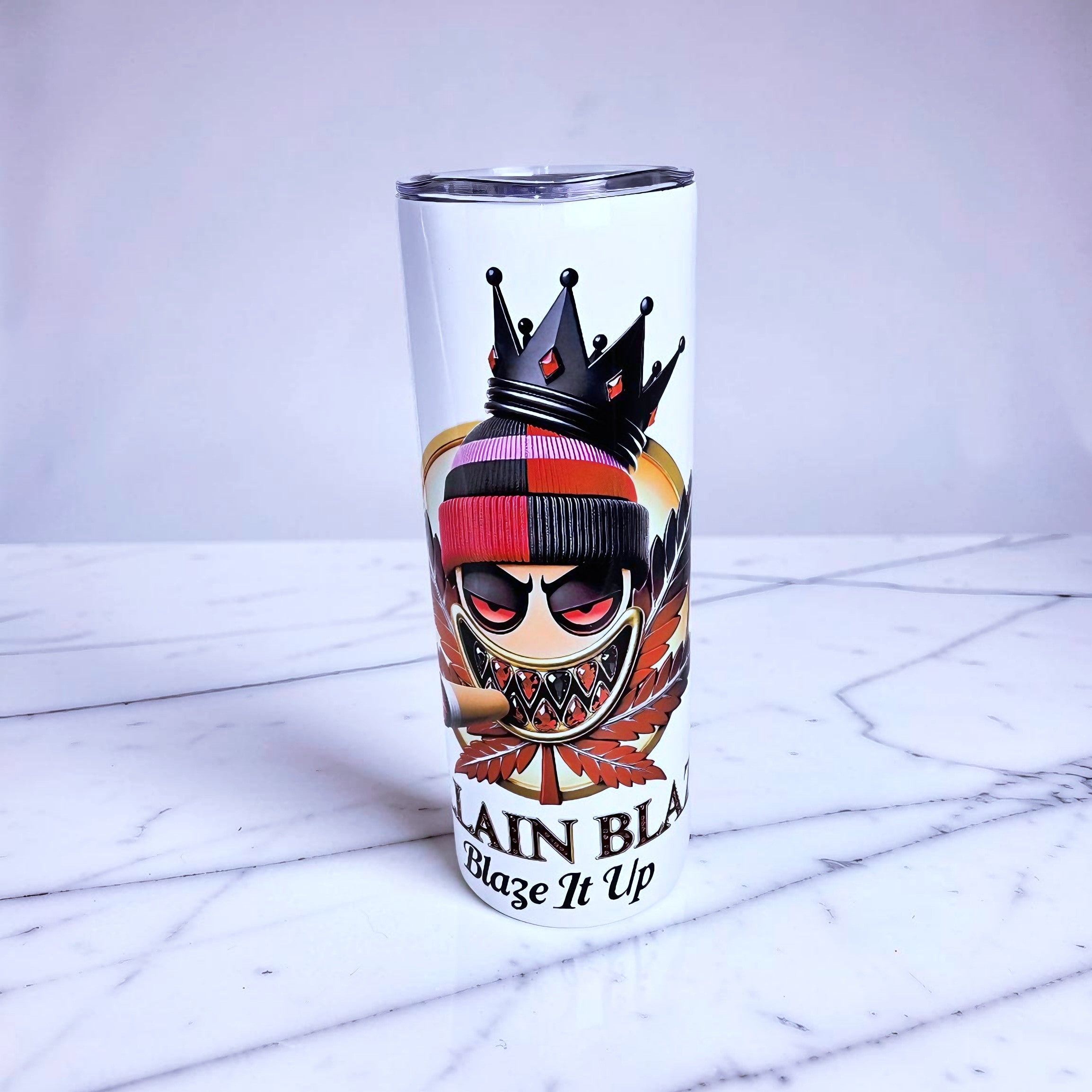 Blaze It Up “Inferno King” Crown Edition – 20oz Straight Skinny Stainless Steel Tumbler + Metal Straw