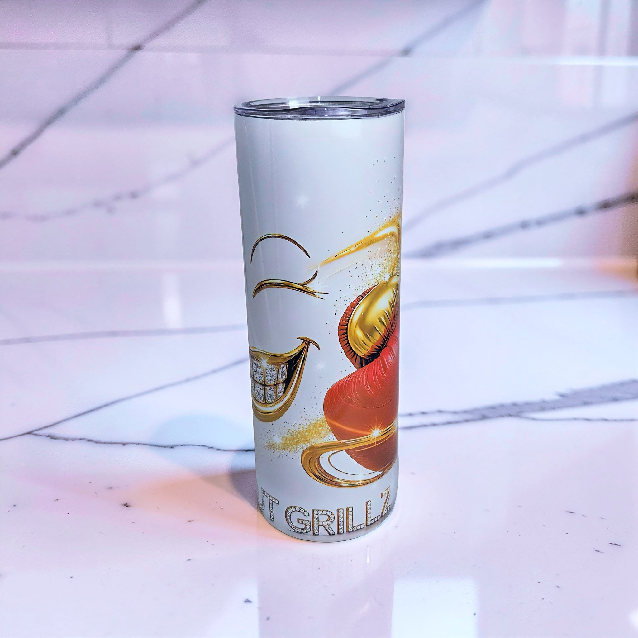 Knockout Grillz – Gold Wink Glam Edition 20oz Skinny Tumbler