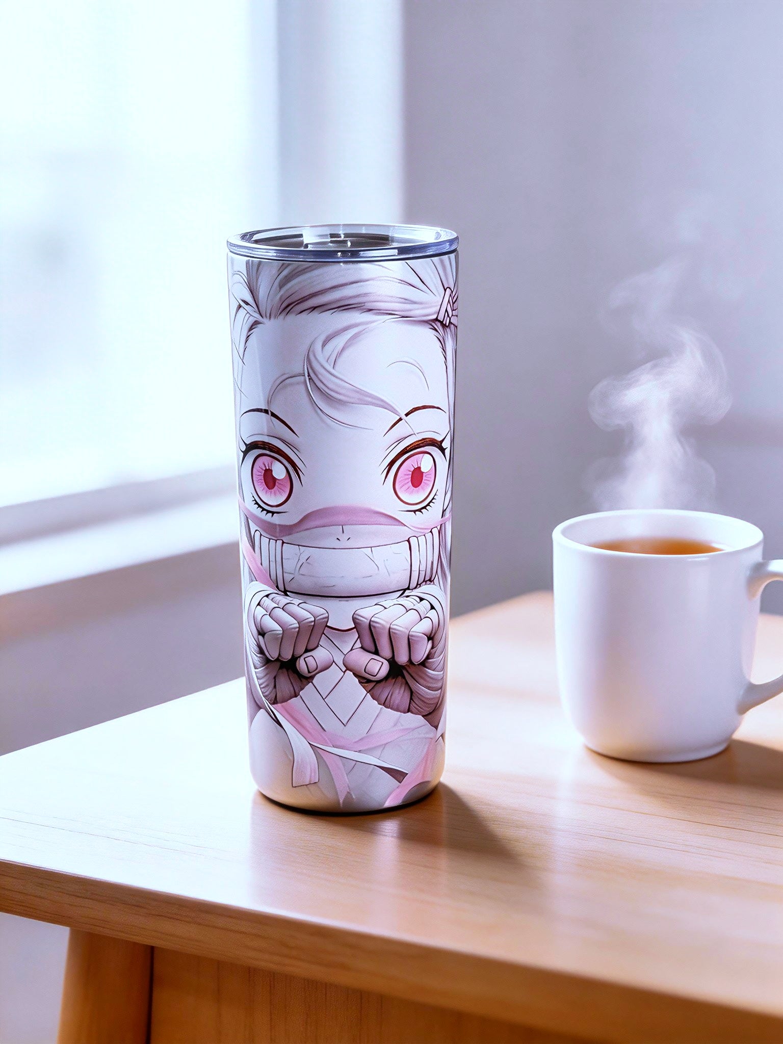 Pink Blossom Warrior – Anime Inspired 20oz Skinny Tumbler | Soft Hero Aesthetic |