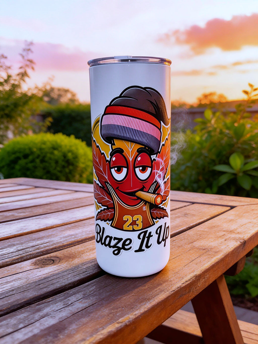 Blaze It Up “23” Hoops Edition 20oz Straight Skinny Tumbler – Stainless Steel + Metal Straw