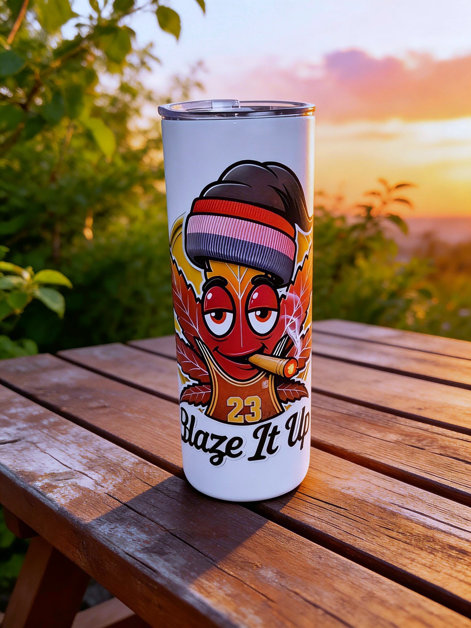 Blaze It Up “23” Hoops Edition 20oz Straight Skinny Tumbler – Stainless Steel + Metal Straw