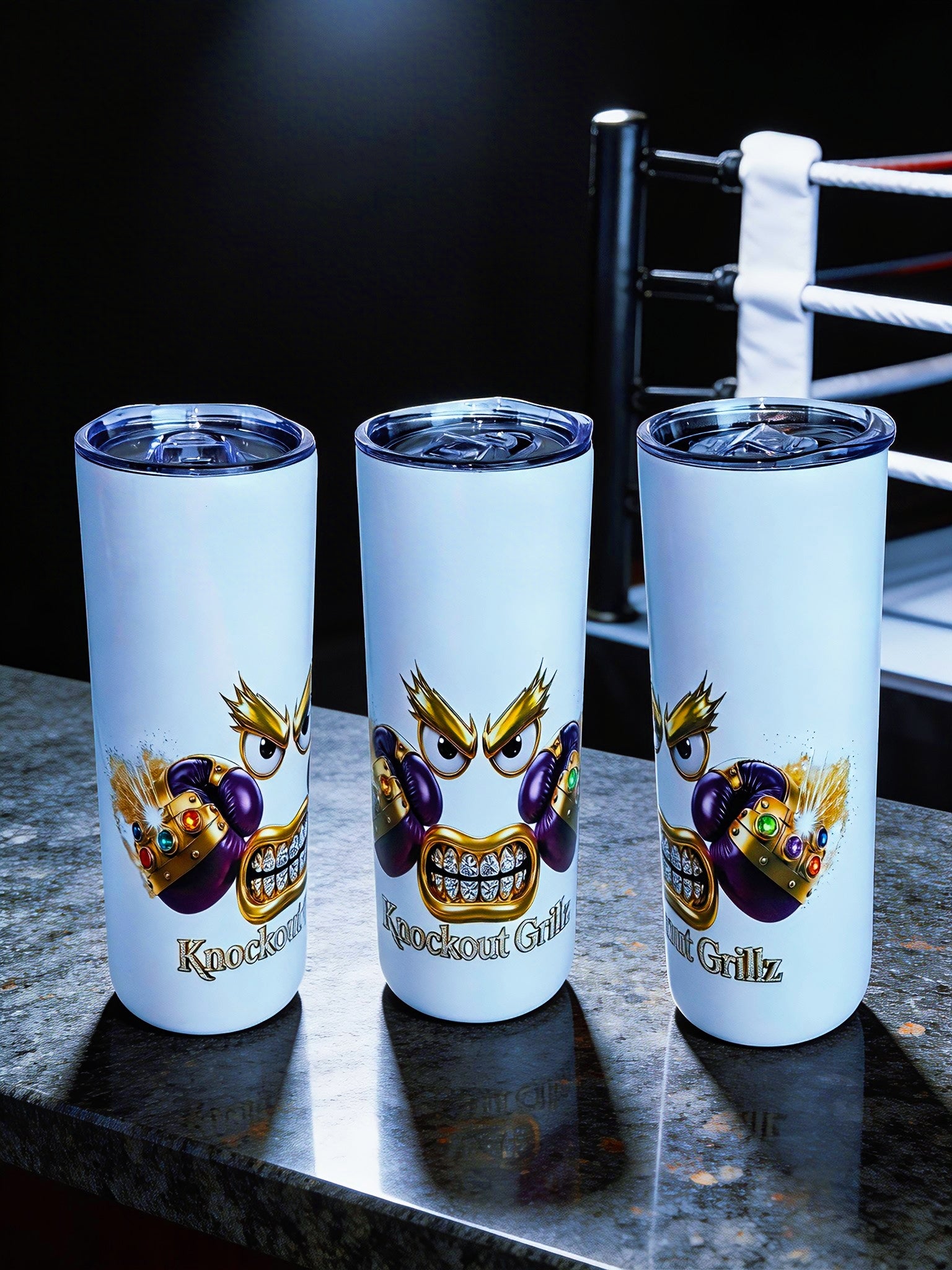 Knockout Grillz – Crown Crusher Edition 20oz Skinny Stainless Steel Tumbler | By MpressPrintz