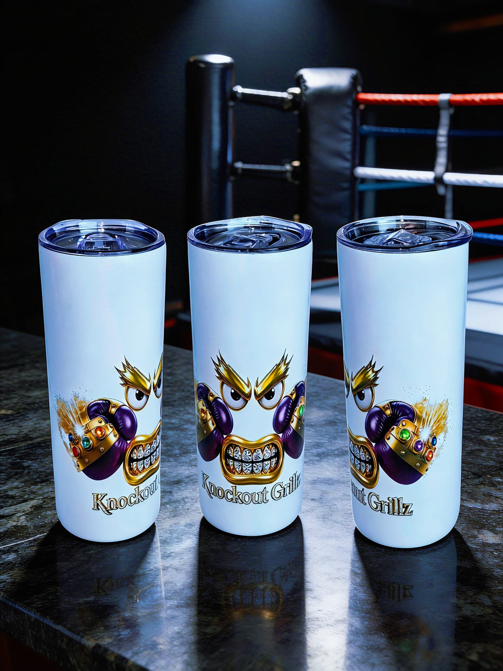 Knockout Grillz – Crown Crusher Edition 20oz Skinny Stainless Steel Tumbler | By MpressPrintz