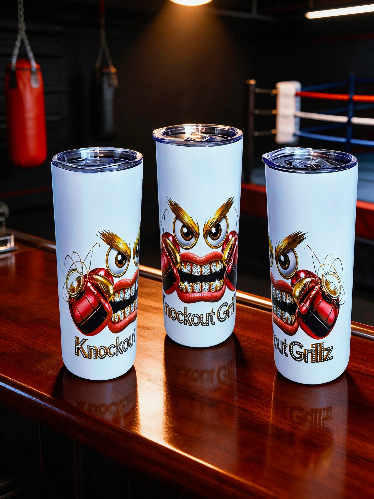 Knockout Grillz – Heavy Hitters Edition 20oz Skinny Stainless Steel Tumbler | By MpressPrintz