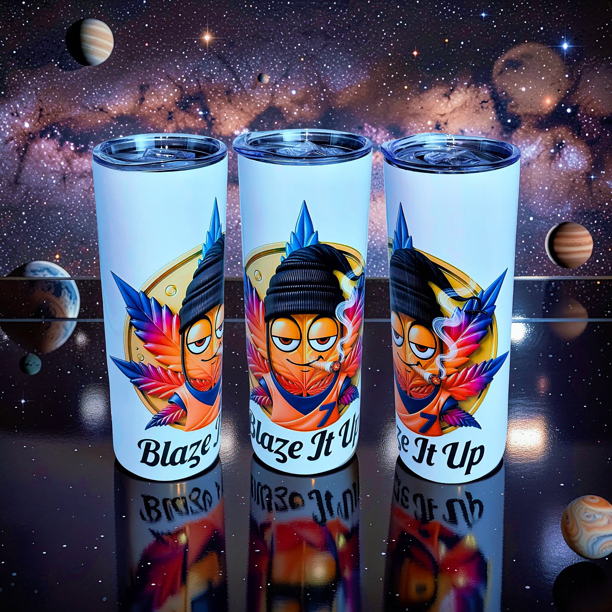 Blaze It Up – Cosmic Smoker Edition 20oz Skinny Stainless Steel Tumbler | By MpressPrintz