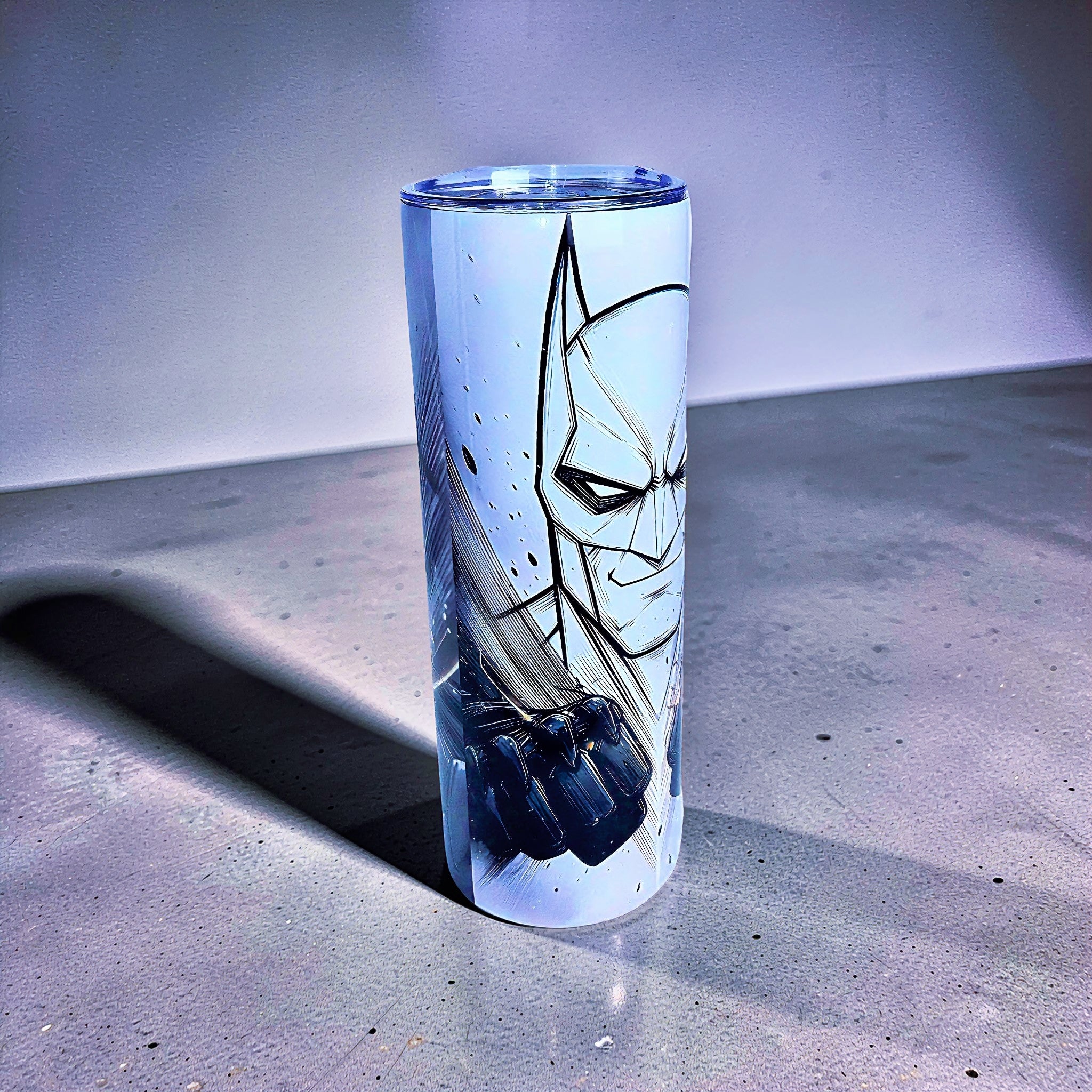 Shadow Vigilante – Monochrome Hero 20oz Skinny Tumbler | Dark Comic Style |