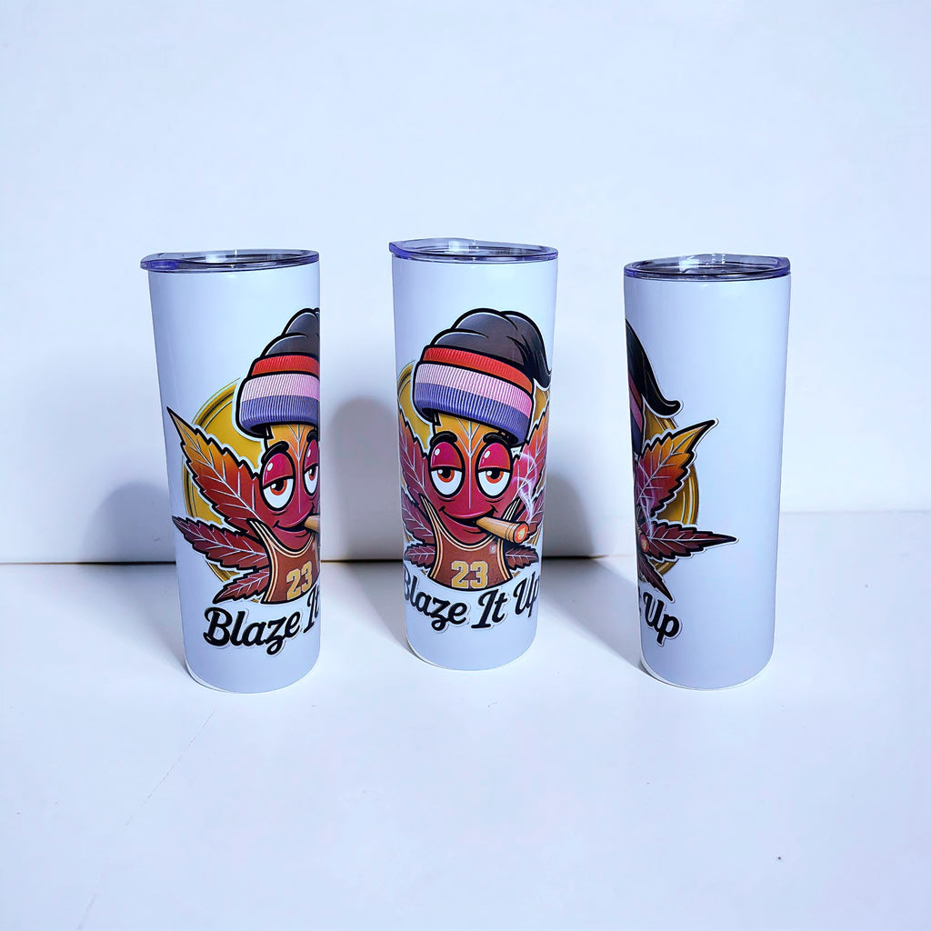 Blaze It Up “23” Hoops Edition 20oz Straight Skinny Tumbler – Stainless Steel + Metal Straw