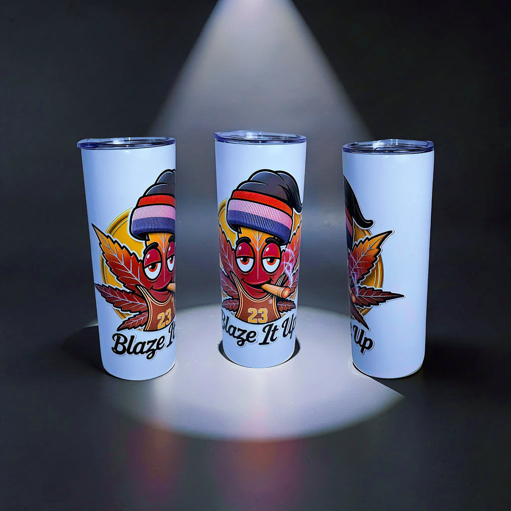Blaze It Up “23” Hoops Edition 20oz Straight Skinny Tumbler – Stainless Steel + Metal Straw