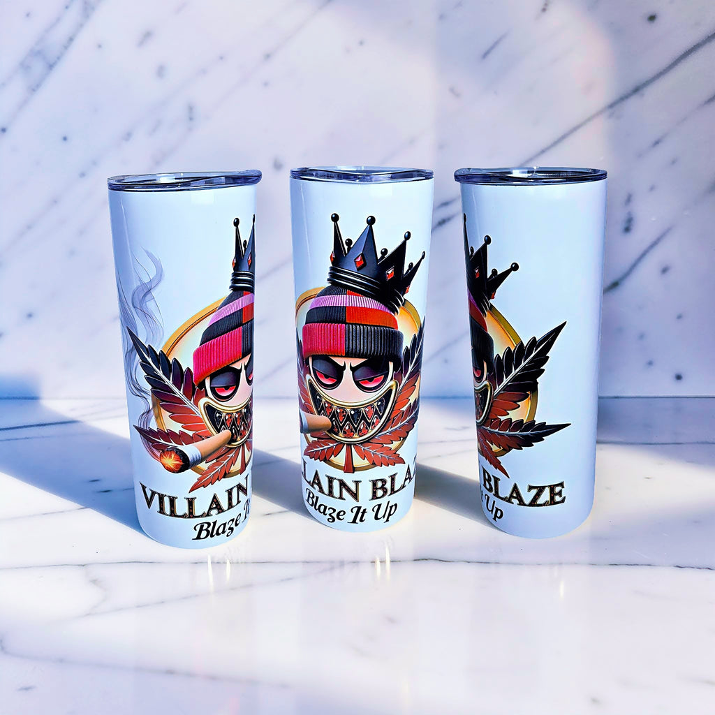 Blaze It Up “Inferno King” Crown Edition – 20oz Straight Skinny Stainless Steel Tumbler + Metal Straw