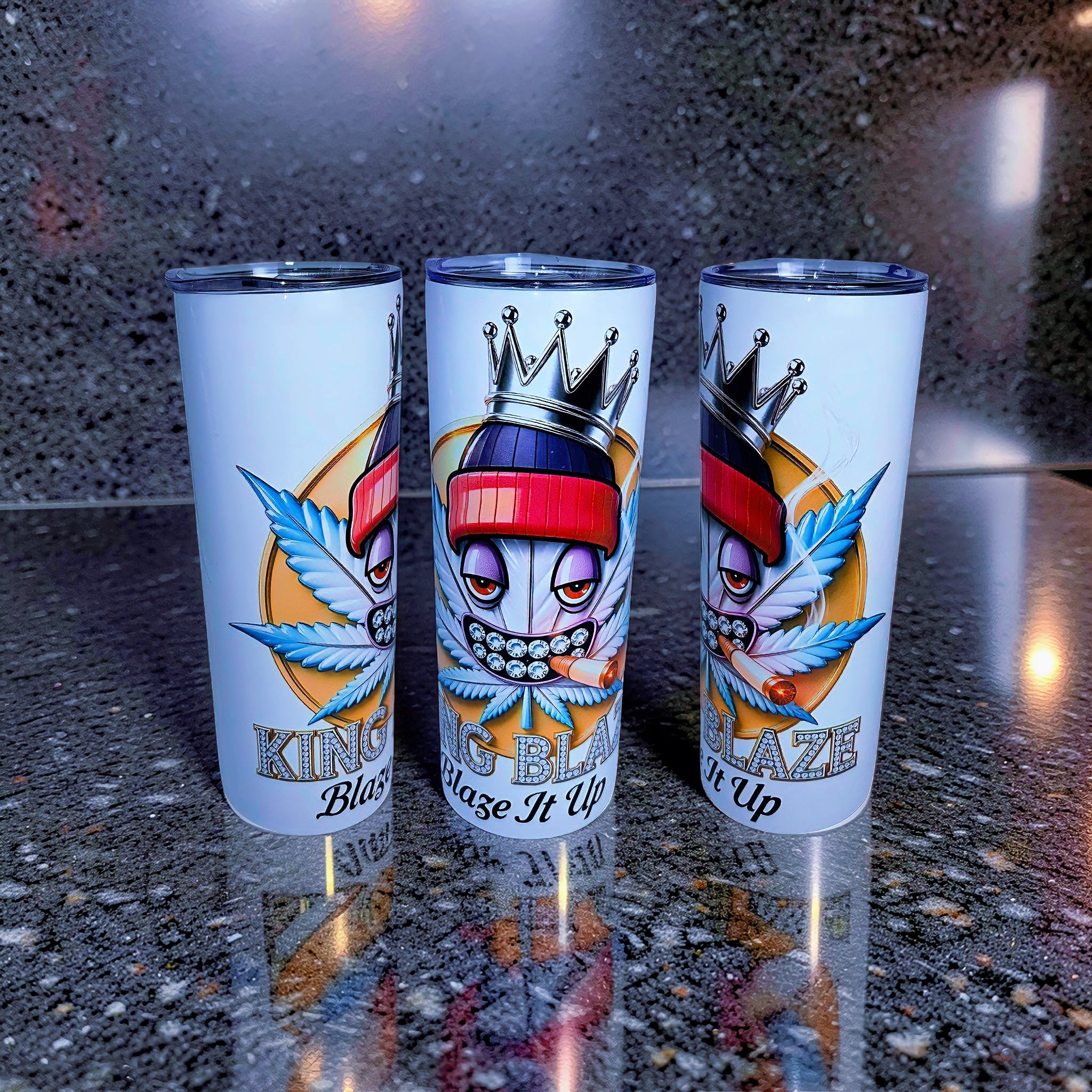 Blaze It Up “Ice King” Silver Crown Edition – 20oz Straight Skinny Tumbler with Metal Straw