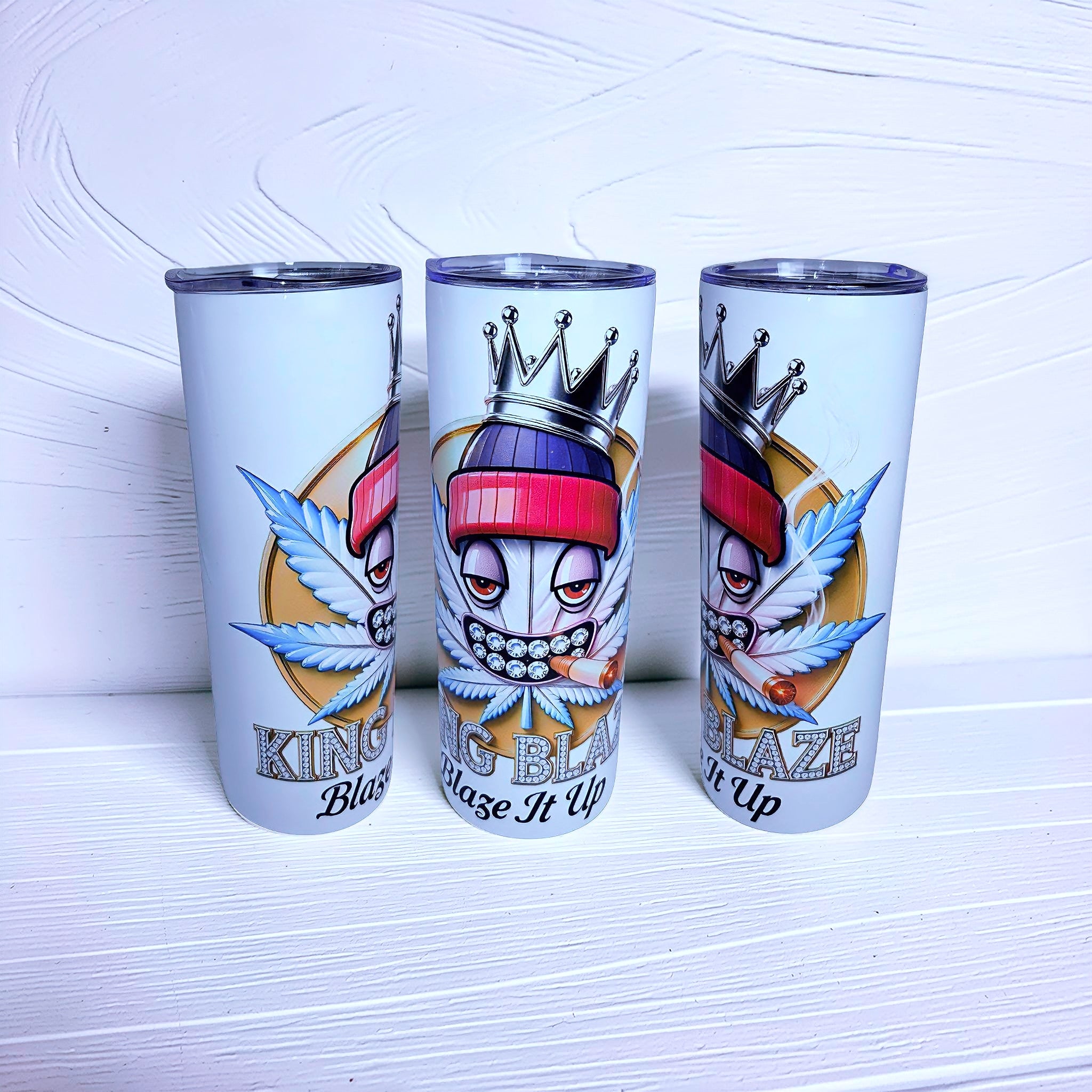 Blaze It Up “Ice King” Silver Crown Edition – 20oz Straight Skinny Tumbler with Metal Straw
