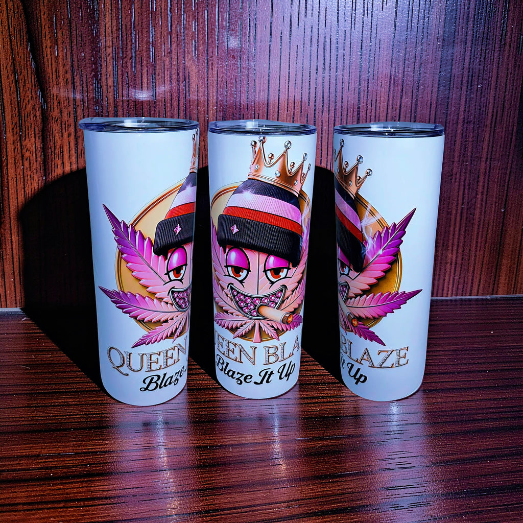 Blaze It Up “Rose Queen” Crown Edition – 20oz Straight Skinny Tumbler with Metal Straw
