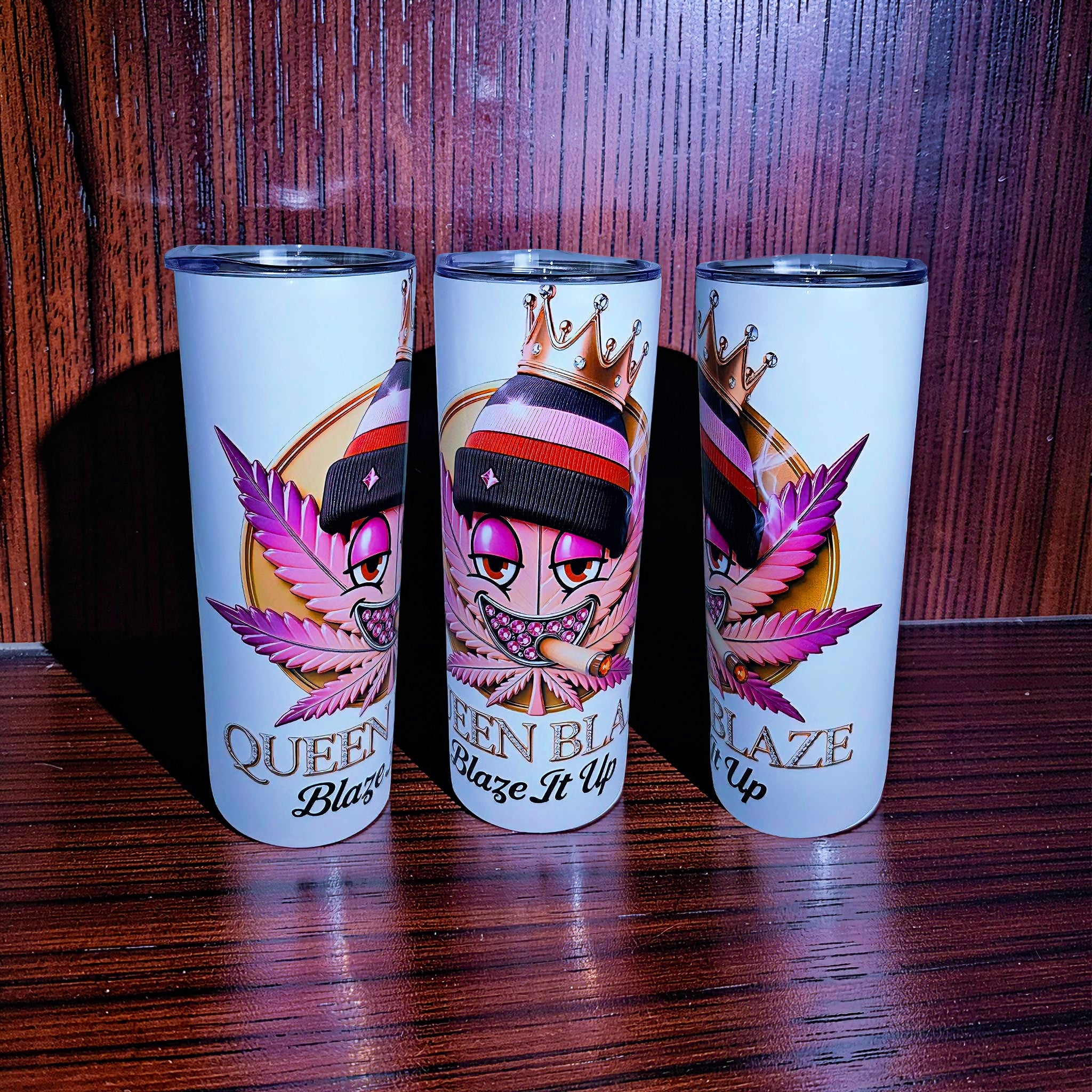 Blaze It Up “Rose Queen” Crown Edition – 20oz Straight Skinny Tumbler with Metal Straw