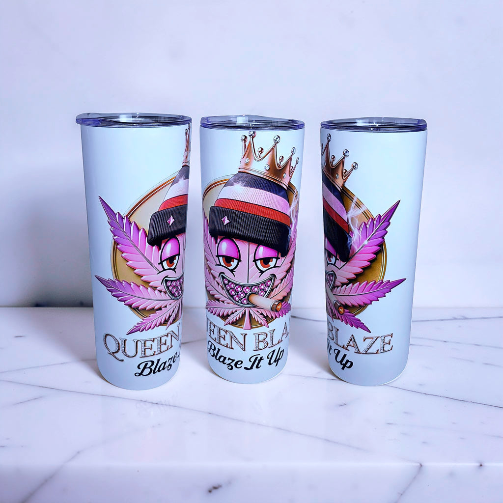 Blaze It Up “Rose Queen” Crown Edition – 20oz Straight Skinny Tumbler with Metal Straw