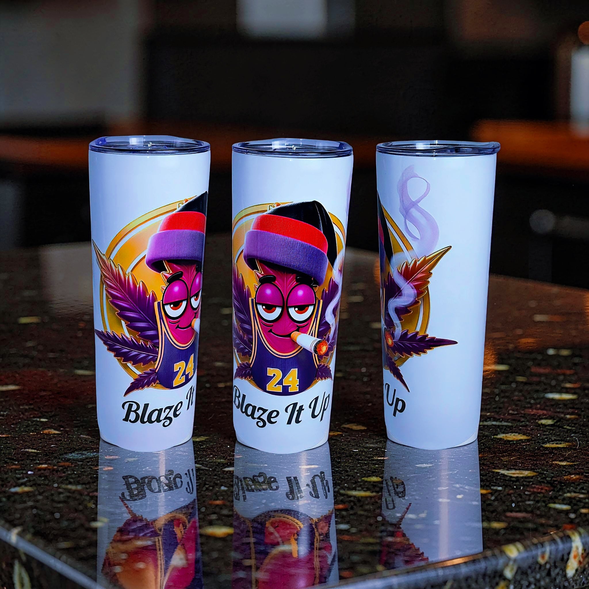 Blaze It Up “24” Wings Edition 20oz Straight Skinny Stainless Steel Tumbler – Metal Straw Included