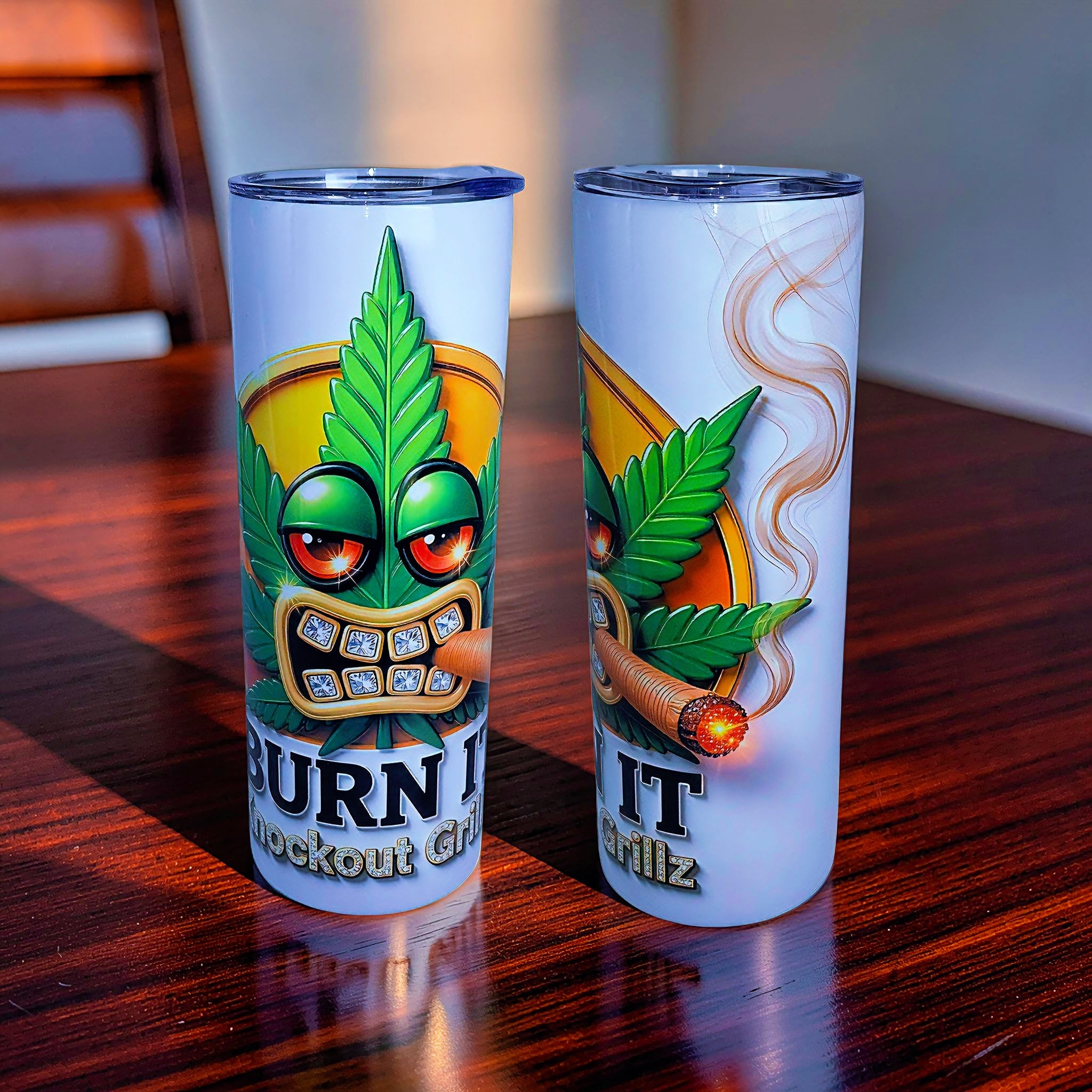Burn & Shine – Emerald Flame Grillz 20oz Stainless Steel Tumbler