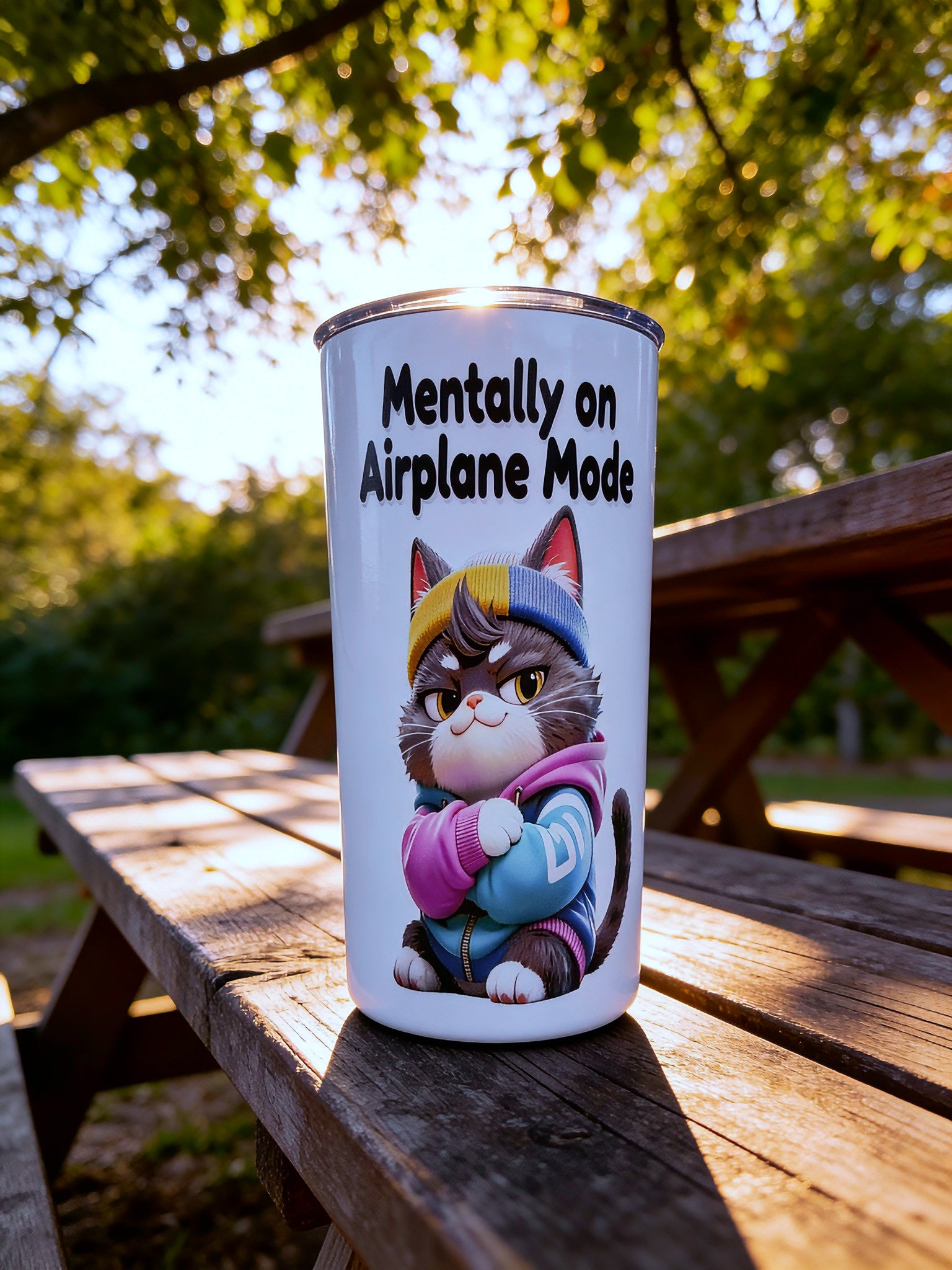 🐱 Mentally on Airplane Mode – Chill Vibes Edition 20oz Skinny Stainless Steel Tumbler | By MpressPrintz