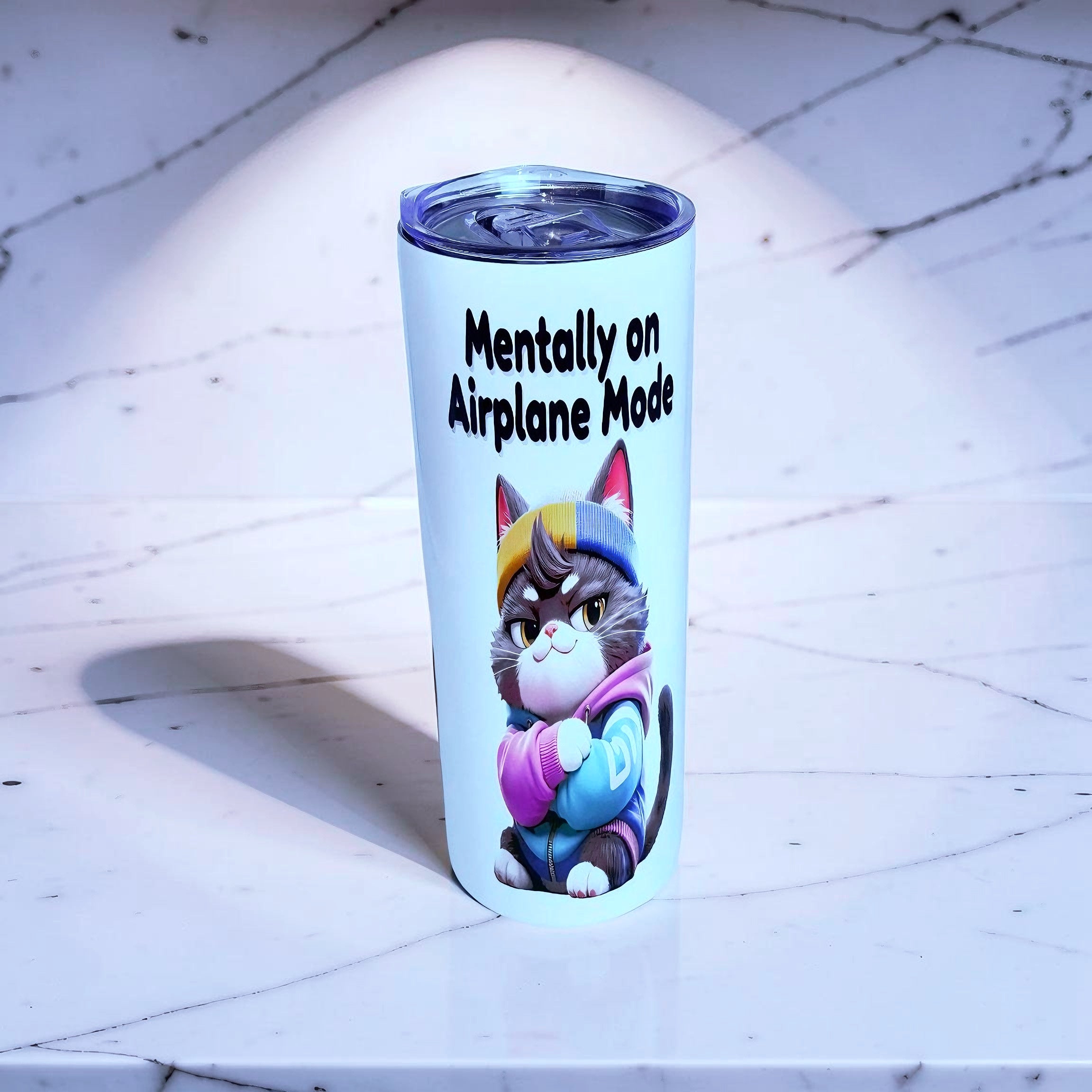 🐱 Mentally on Airplane Mode – Chill Vibes Edition 20oz Skinny Stainless Steel Tumbler | By MpressPrintz