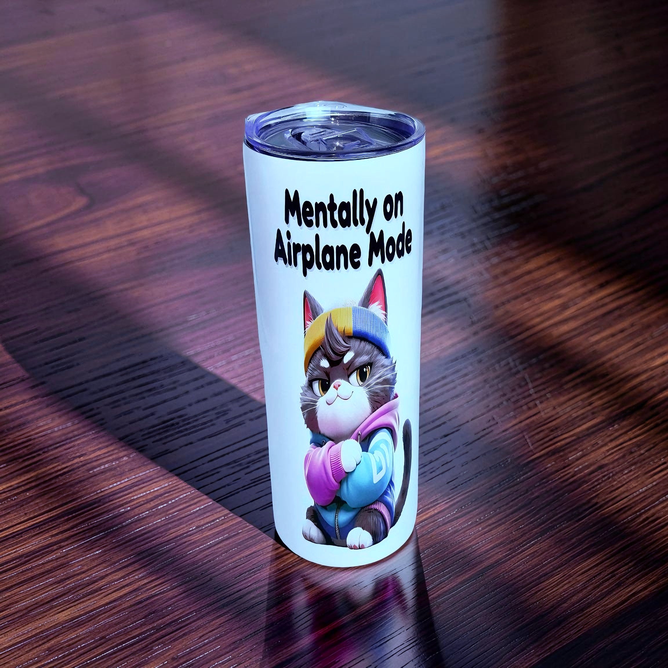 🐱 Mentally on Airplane Mode – Chill Vibes Edition 20oz Skinny Stainless Steel Tumbler | By MpressPrintz