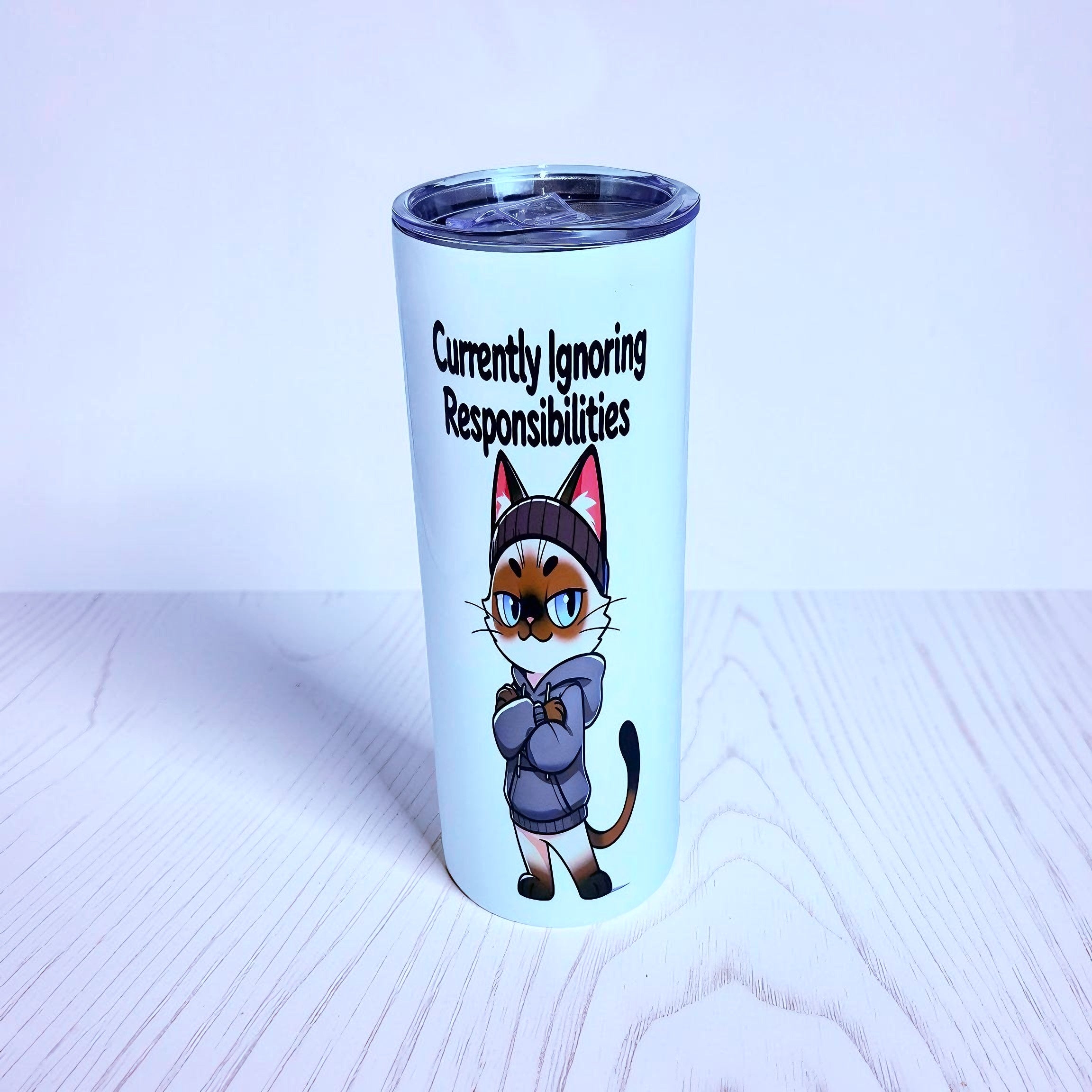 🐱 Currently Ignoring Responsibilities – Mood Edition 20oz Skinny Stainless Steel Tumbler | By MpressPrintz