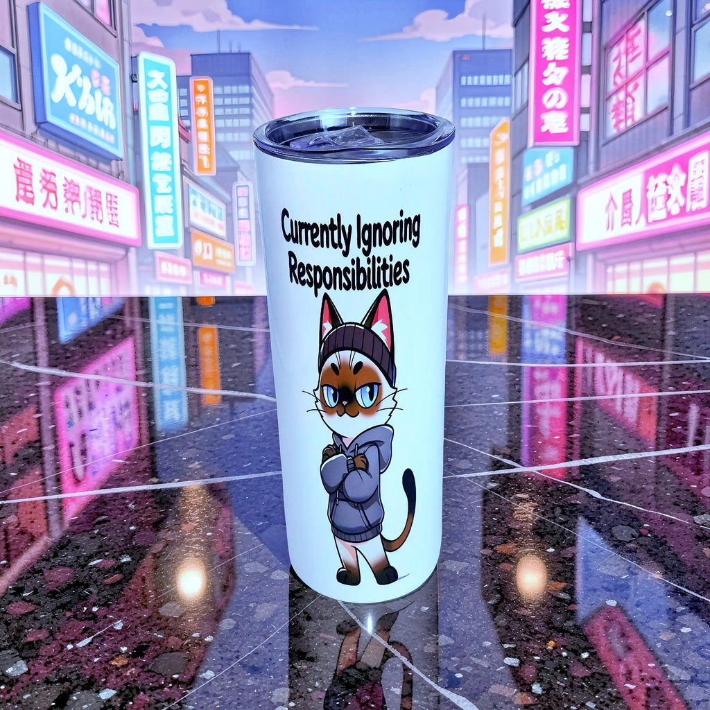 🐱 Currently Ignoring Responsibilities – Mood Edition 20oz Skinny Stainless Steel Tumbler | By MpressPrintz