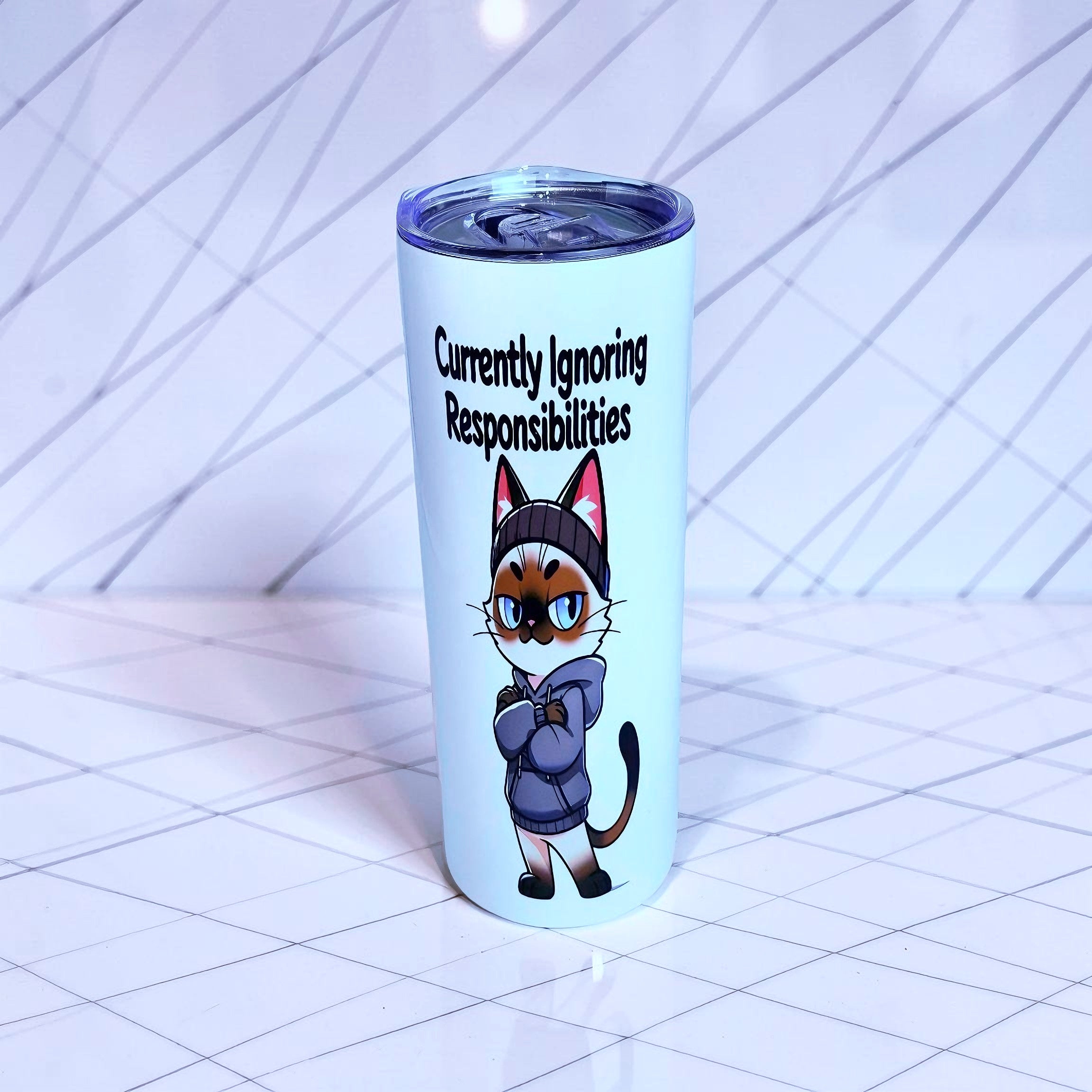 🐱 Currently Ignoring Responsibilities – Mood Edition 20oz Skinny Stainless Steel Tumbler | By MpressPrintz