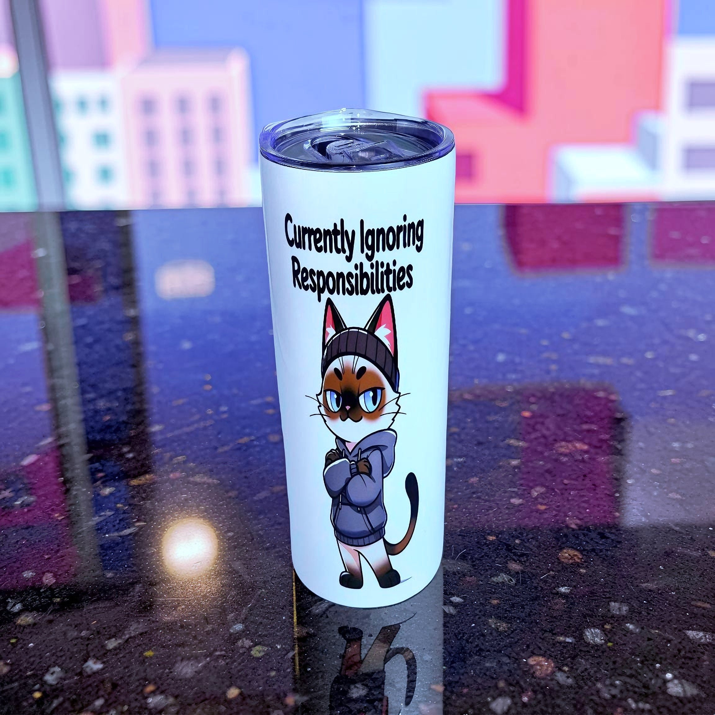 🐱 Currently Ignoring Responsibilities – Mood Edition 20oz Skinny Stainless Steel Tumbler | By MpressPrintz