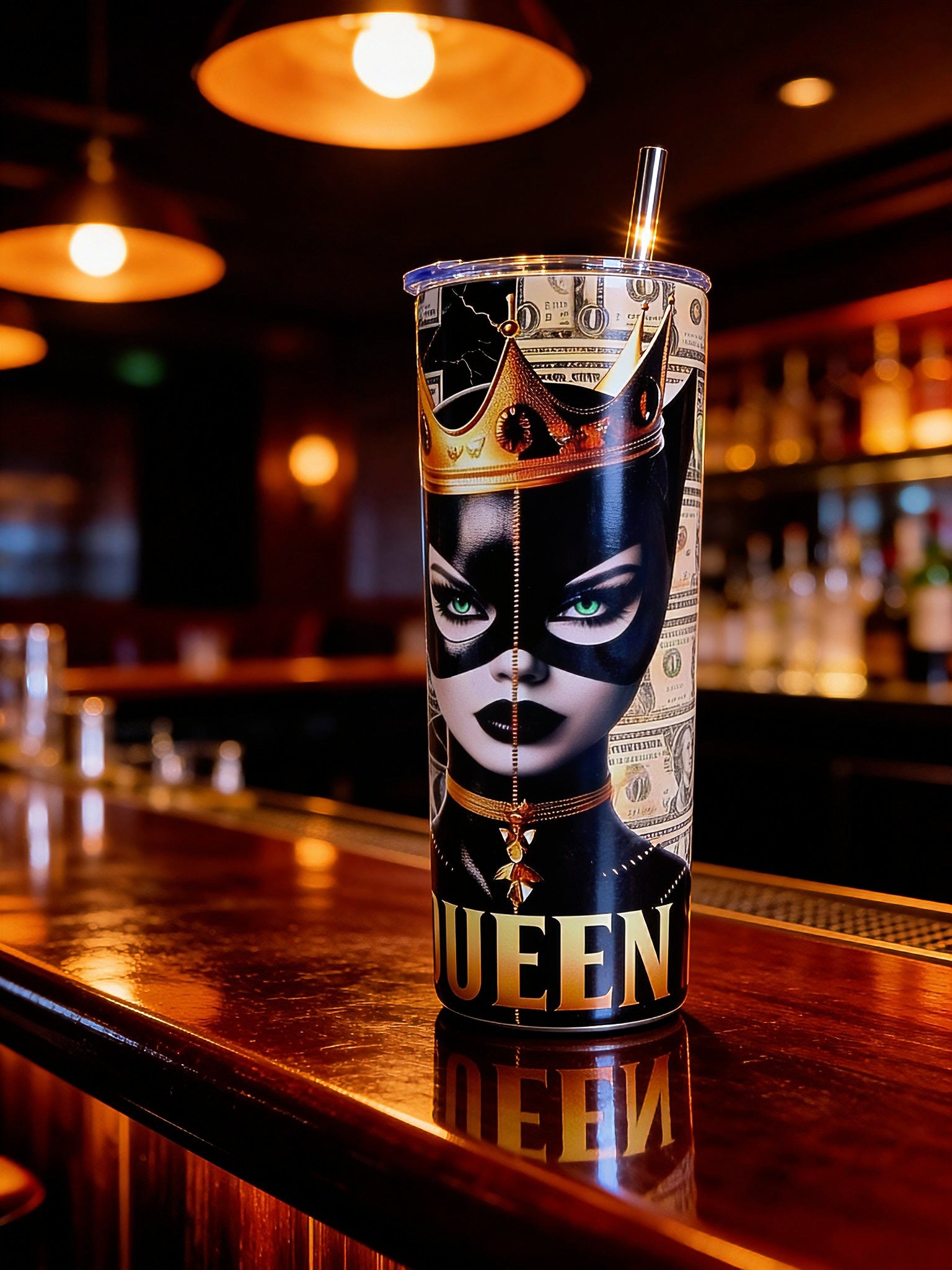 Queen Money Crown 20oz Skinny Tumbler – Luxury Black & Gold Glam Design | MpressPrintz Exclusive