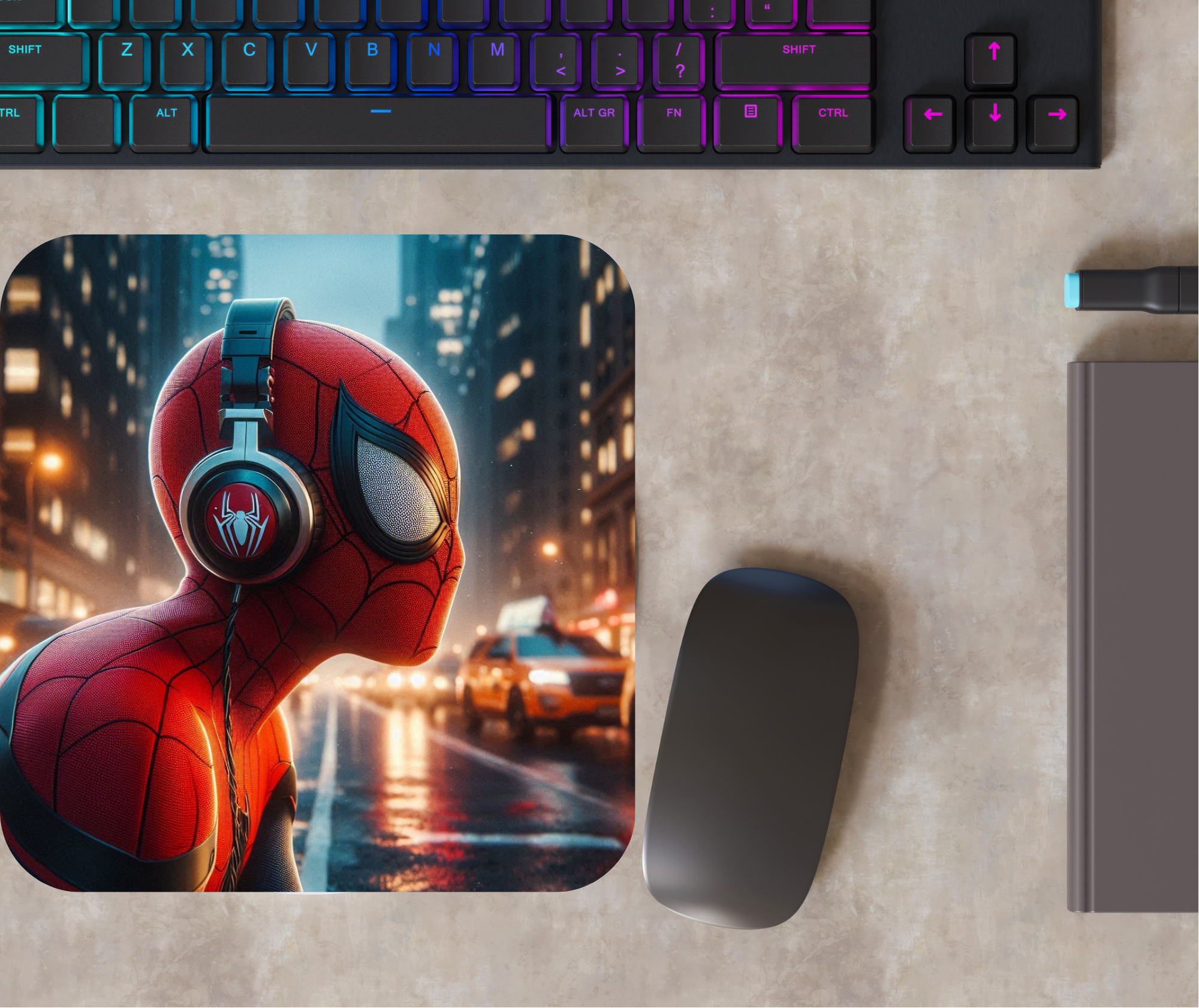 Spiderman with headphones mousepad